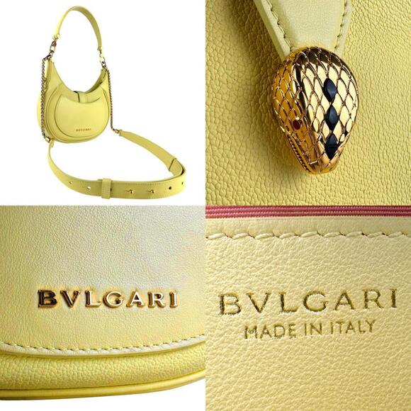 BVLGARI Serpenti Shoulder Bag, 2-Way, Leather/Metal, Light Yellow/Gold, Women... - Picture 5 of 5